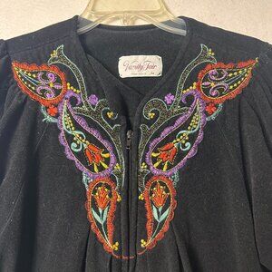 VANITY FAIR Embroidered Velour Housecoat Gown Robe sz M floral Made In USA  vtg